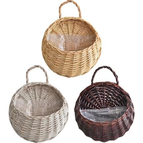 Hand Made Wicker Rattan Flower Basket Rattan Vase Basket Hanging Vas Wall Decor Storage Container Plant Basket For Garden