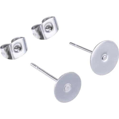 100 Pieces 3/4/5/6/8/10/12mm 316L Stainless Steel Earrings Posts Flat Pad with 100 Pieces Earring Backs for Making Findings