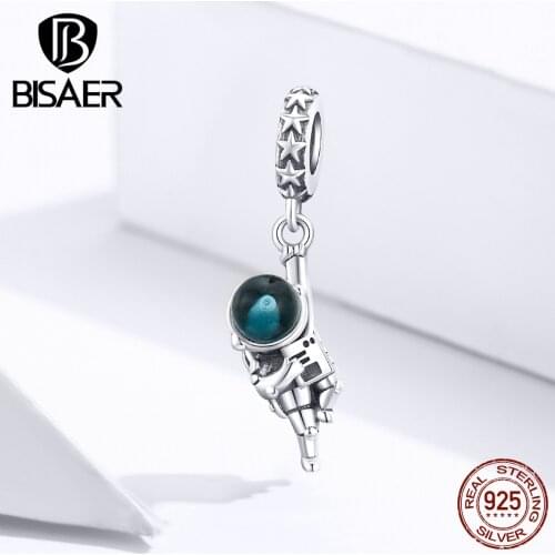 Astronaut Pendant BISAER Real 925 Sterling Silver aviation Astronaut Dream Beads Charms for original silver 925 Jewelry EFC202