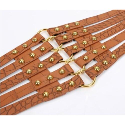 Punk Style Belt Ladies PU Leather Rivets Elastic Strap Women Hollow Out Wide Band Fashion Slimming Belts for Dress Coat
