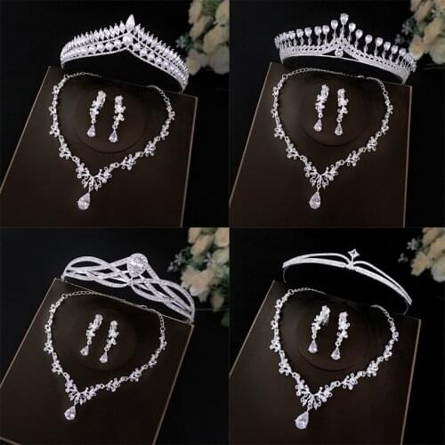 Luxury Crystal Wedding Bridal Jewelry Sets Women Party Rhinestones Diadem Wedding Necklace Earrings Set For Bride Costume Tiaras