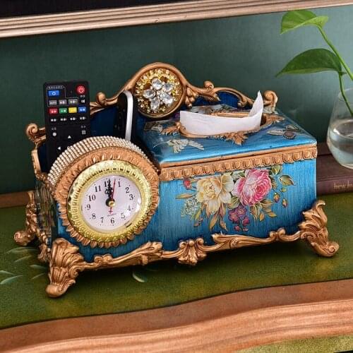 Christmas European luxury multifunctional paper towel box creative clock carton napkin living room remote control receiving box
