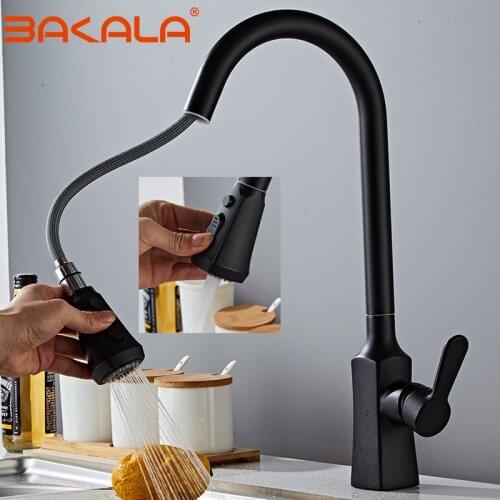 BAKALA Kitchen Faucets Silver Single Handle Pull Out Kitchen Tap Single Hole Handle Swivel 360 Degree Water Mixer Tap Mixer Tap