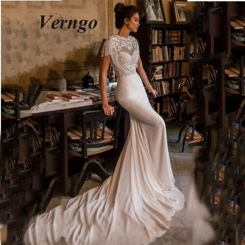 Verngo 2021 New Collection Mermaid Wedding Dress With Removable skirt Delicate Lace Pattern Beads Bride Gowns Detachable Wrap