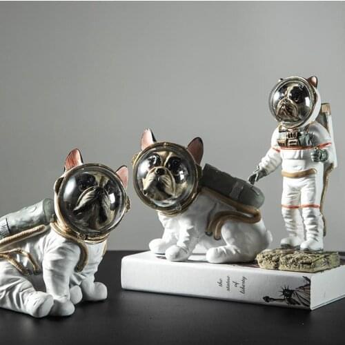 Creative Astronaut Dog Funny Puppy Miniature Figurines Nordic Home Decor Space Dogs Kawaii Cabochons Room Lucky Dog