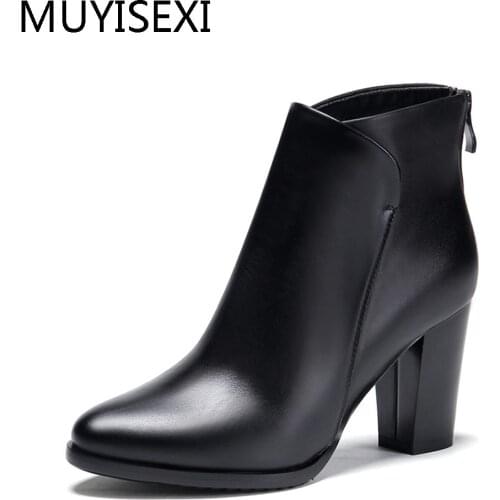 Thick heel genuine leather women boots fashion winter high heels platform ankle boots autumn boots for women JGG04 MUYISEXI