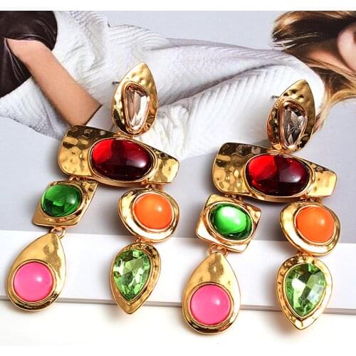 New Metal Colorful Stone Earrings High-quality Crystal Dangle Long Drop Earring Jewelry Accessories For Women Wholesale