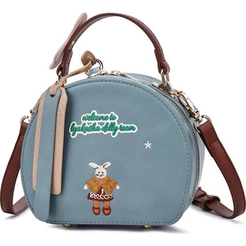 Women Bags Leather Patchwork Embroidery Handbag Girl Shoulder Bags Cross Body Messenger Bag Braccialini Style Cartoon Ski Bunny
