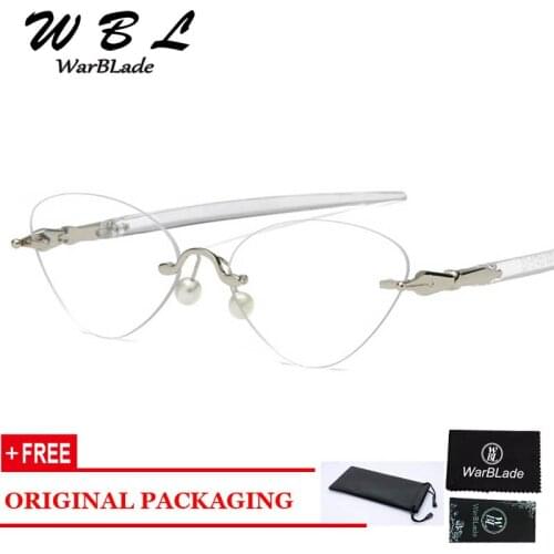 WarBLade Vintage Titanium Eyeglasses Rimless Cat Eye Clear Lens Glass Eye Glasses Frames For Women Optical Eyewear 2019