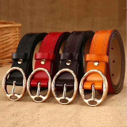 EL BARCO Pattern Embossing Print Women Belt High Quality Faux Leather Red Black Female Belt Camel Coffee Casual Belts For Women