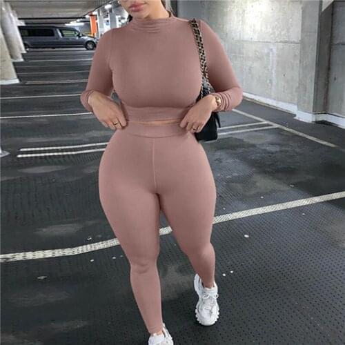 2021 Winter Women Sport Fitness 2 Two Piece Set Outfits Long Sleeve Crop Tops T Shirt Leggings Pants Set Bodycon Tracksuit