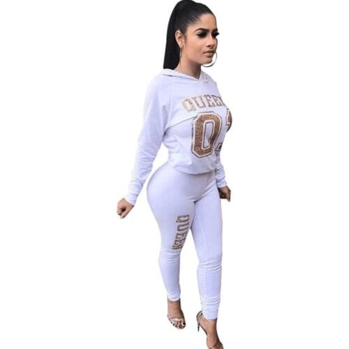 2018 Womens 2 Pieces Outfit Letter Print Long Sleeve Hoodies + Long Bodycon Pant Sweatsuits Tracksuits Jumpsuits