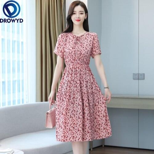 New Vestidos Midi Pink Yellow Dress Mujer Verano 2021Vestidos Fiesta De Noche Elegantes Sukienka W Kwiaty Chiffon Dresses Tunics