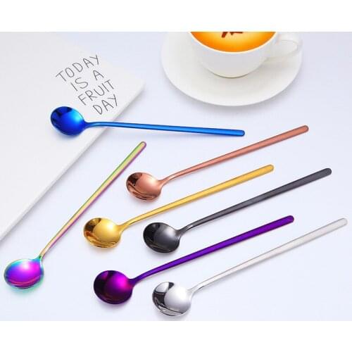 1/2/4/6/12 Pcs Ice Spoons 304 Stainless Steel Long Handle Small Stirring Milk Tea Dessert Tiny Spoon Kitchen Tableware 17 cm
