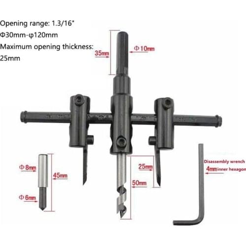 1Pcs Adjustable Metal Wood Circle Hole Saw Drill Bit Cutter Kit DIY Tool 30mm-120mm Black Normal 30mm-200mm 30mm-300mm