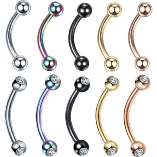 1PC Steel Eyebrow Banana Piercings Curved Barbell Ring Lip Labret Tongue Piercings Daith Helix Earring Piercings Body Jewelry