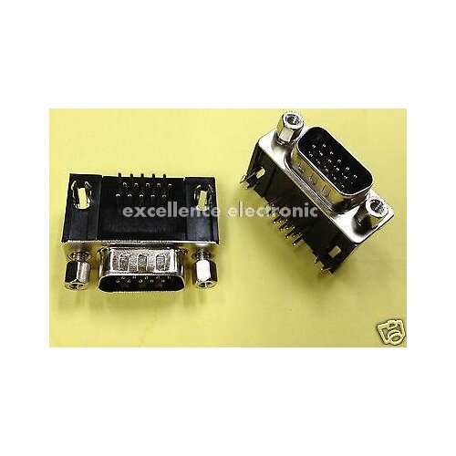 10 Pcs D-SUB VGA 15 Pin 90 degrees Male Right Angle PCB Connector 3 Rows Type