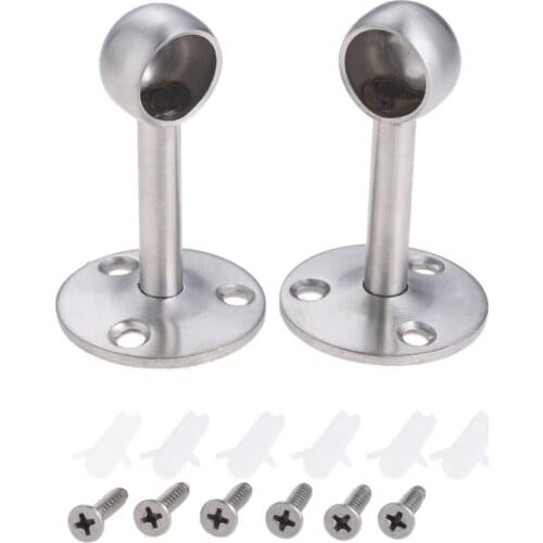 2Pcs Wardrobe Rail Supports Flange Brackets Stainless Steel Hanging Clothes Rod Towel Seat Pipe Tube 16/22 w/screws