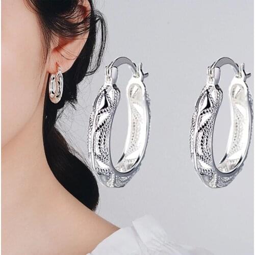 2021 Dainty Big Bohemia Hollow Hoop Earrings For Women Silver Color Statement Female Jewelry Wedding Accessories Boho Party Gift