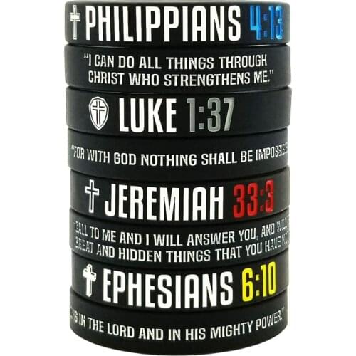 300pcs Christian Bible Verses PHILIPPIANS LUKE JEREMIAH EPHESIANS Silicone Bracelets Rubber Wristbands Free Shipping by DHL
