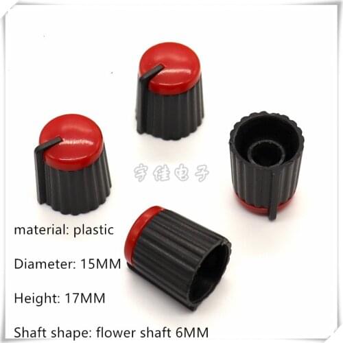 5 Piece 15×17MM black red plastic knob cap potentiometer encoder switch knob is suitable for flower shaft 6MM