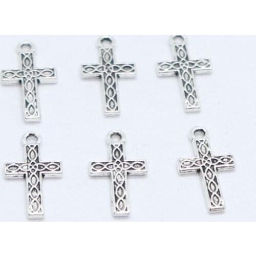 60pcs Tibetan Silver Cross Charms Crfts Pendants 9x17mm Jewelry Findings
