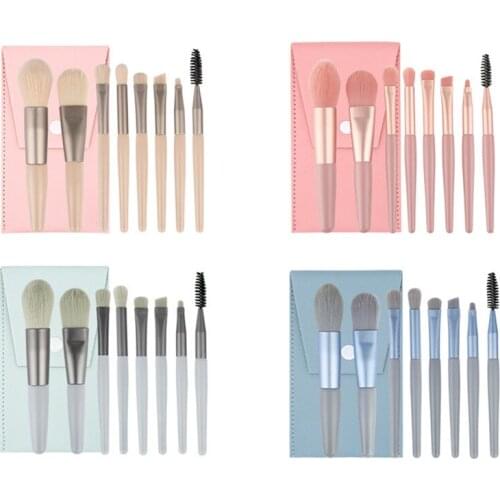 8pcs with Bag Portable Wooden Handle Makeup Brushes Set Soft Brush Eyelash comb Brow/Lip/Blush/Foundation Brush Cosmetics Tools