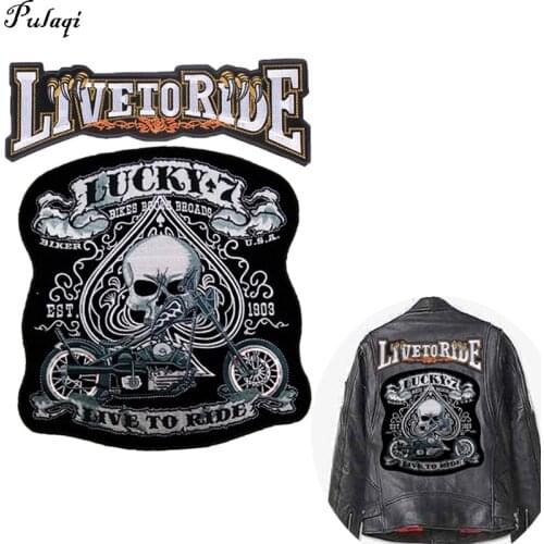 Pulaqi Big Biker Patches For Clothing Iron On Patches Large Punk Skull Badges Fine Motorcycle Embroidered Patch Coat Accessories