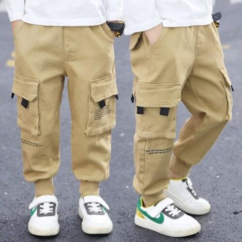 Spring And Autumn Boys Pants Pants Solid Color Overalls Boys Multi-Pocket Pants Spring and Autumn Boys Casual Pants Streetwear
