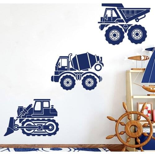 Bulldozer Cement Truck Dump Truck Wall Decal, Construction Vehicles Truck Wall Sticker Vinyl Decal Art,Boy Room Play A14-001