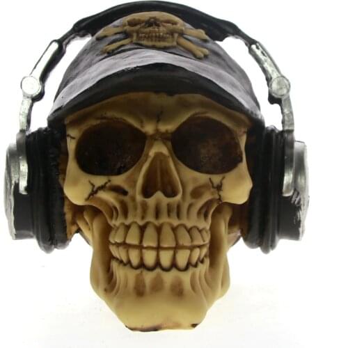 Rocking Skull with Baseball Cap and Headset Halloween Horror Decor Figurine Skull With Headphone Fashion Cap Statue Sculpture