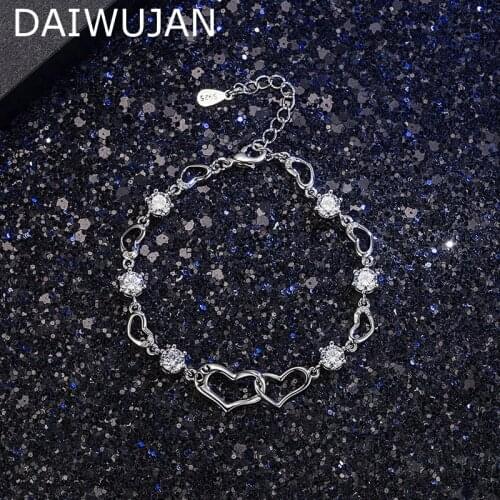 DAIWUJAN Sweet 925 Sterling Silver Bracelet Romantic Hollow Heart Charm Bracelets For Women Lover Girlfriend Engagement Jewelry