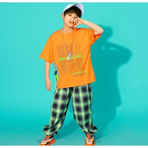 Kids Hip Hop Show Clothing T Shirt Tops Street wear Cargo Shorts Plaid Pants For Girls Boys Jazz Dance Costume Show Outfits