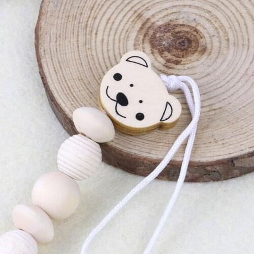 Baby Dummy Chain Wood Pacifier Clip Bear Head Bead Dummy Clip Infant Teether Toy T5EC