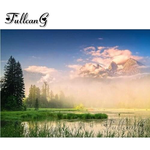 FULLCANG Pigeon lake diy 5d mosaic diamond painting full square round drill rhinestone embroidery sale natural scenery FC3237