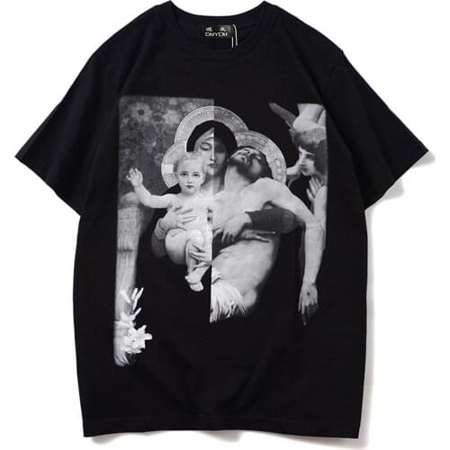 Jesus virgin baby print cotton short sleeve T-shirt Mens T-shirt cartoon parttern T-shirt Women T SHIRTS|Streetwear