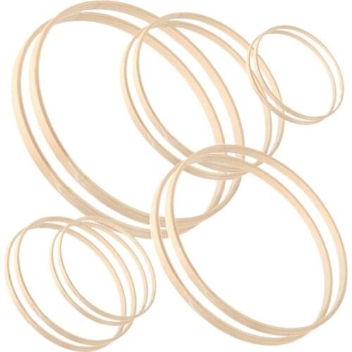 BMBY-Wreath Rings,12 Pack 6 Sizes Wooden Bamboo Floral Hoop Wreath Macrame Craft Hoop Rings for DIY Dream Catcher