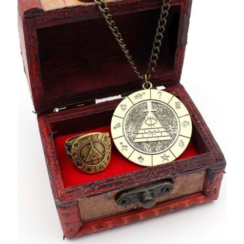 Anime Bill Cipher Mabel Pines Dipper Key Ring Holder Keychain Bill Necklace Pendant Ring with Gift Box Cosplay Collection Prop