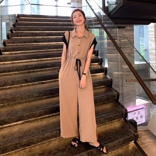 Summer Women Short Sleeve Wide Leg Jumpsuit Fashion Splice Drawstring Waist Loose Casual One Piece Pants Sets Elegant Overalls