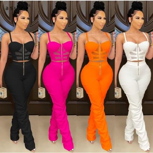 Two Piece Set Women Sexy Outfit Summer Tracksuit Female Clothing 2021 Crop Tops Pants Office Suits Sportswear Vendors X5215