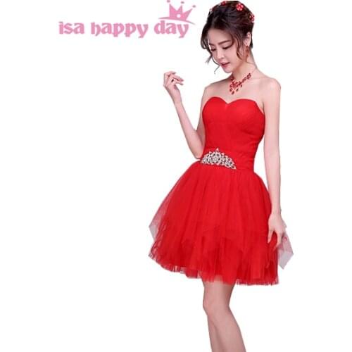 Short tulle bridesmaid red bridal party dress bridemaids cute modest dresses for girls strapless gown for wedding H3621