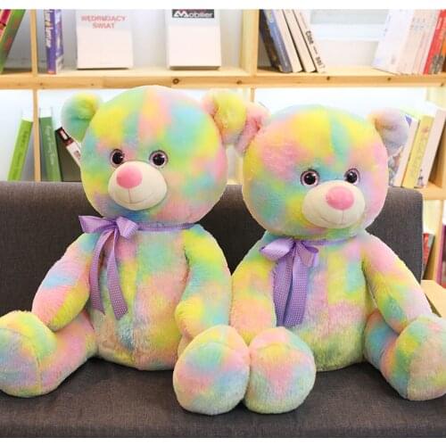 45/60CM Colorful Plush Bear Soft Stuffed Animals Dolls Lovely Plush Colorful Bear Toys For Girlfriend Gifts