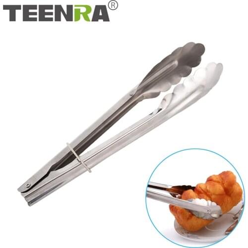 TEENRA Stainless Steel Food Tongs Kitchen Utensils Buffet Cooking Tool Bread Steak Clip Food Plier Non-Stick BBQ Tongs