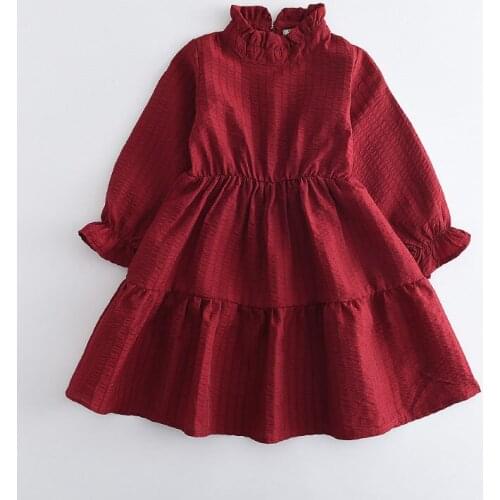 Girls Fashion Dress Long Puff Sleeve Pure Cotton Pure Color Dresses 2021 Fall New Casual Toddler Birthday Party Clothing