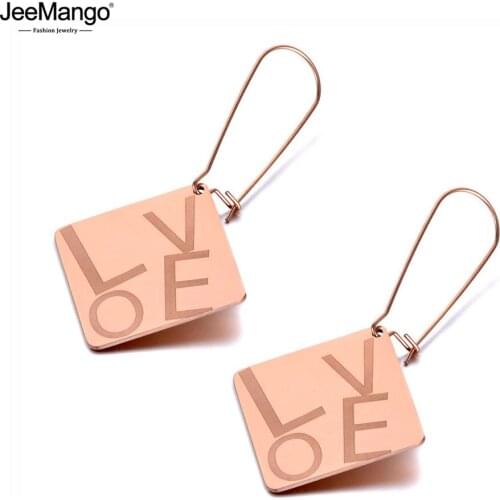 JeeMango Fashion Stainless Steel Geometric Dangle Earrings Bohemia Creative Love Letter Drop Earrings Jewelry For Women JE19292