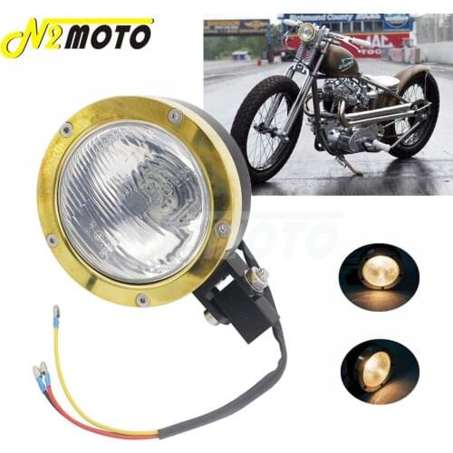 Motorcycle Retro Cafe Racer Headlamp 4.5" Headlight Clear Lens Vintage Head Lights for Harley Custom Softail Scrambler Chopper