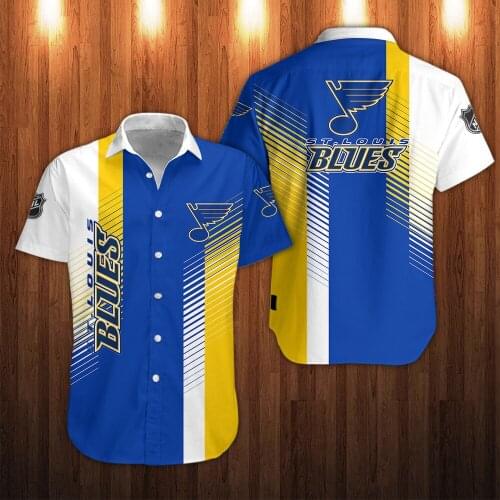 Mens casual short-sleeved shirt St. Louis striped stitching blue note printing 3D Blues shirt