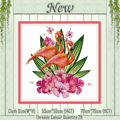 Flamingo love flowers animal decor painting counted printed on canvas DMC 14CT 11CT Cross Stitch Needlework Sets Embroidery kits