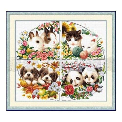 Higher quality 2020 Counted Cross Stitch Kit dome Animals of Seasons Four Season Rabbit Bunny Kitten Cat Dog Puppy Panda Animal