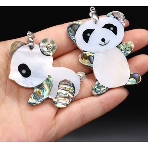 Natural Mother of Pearl Shell Pendant Bear Panda Chinese Style Handmade Crafts DIY Necklace Sweater Chain Jewelry Accessories